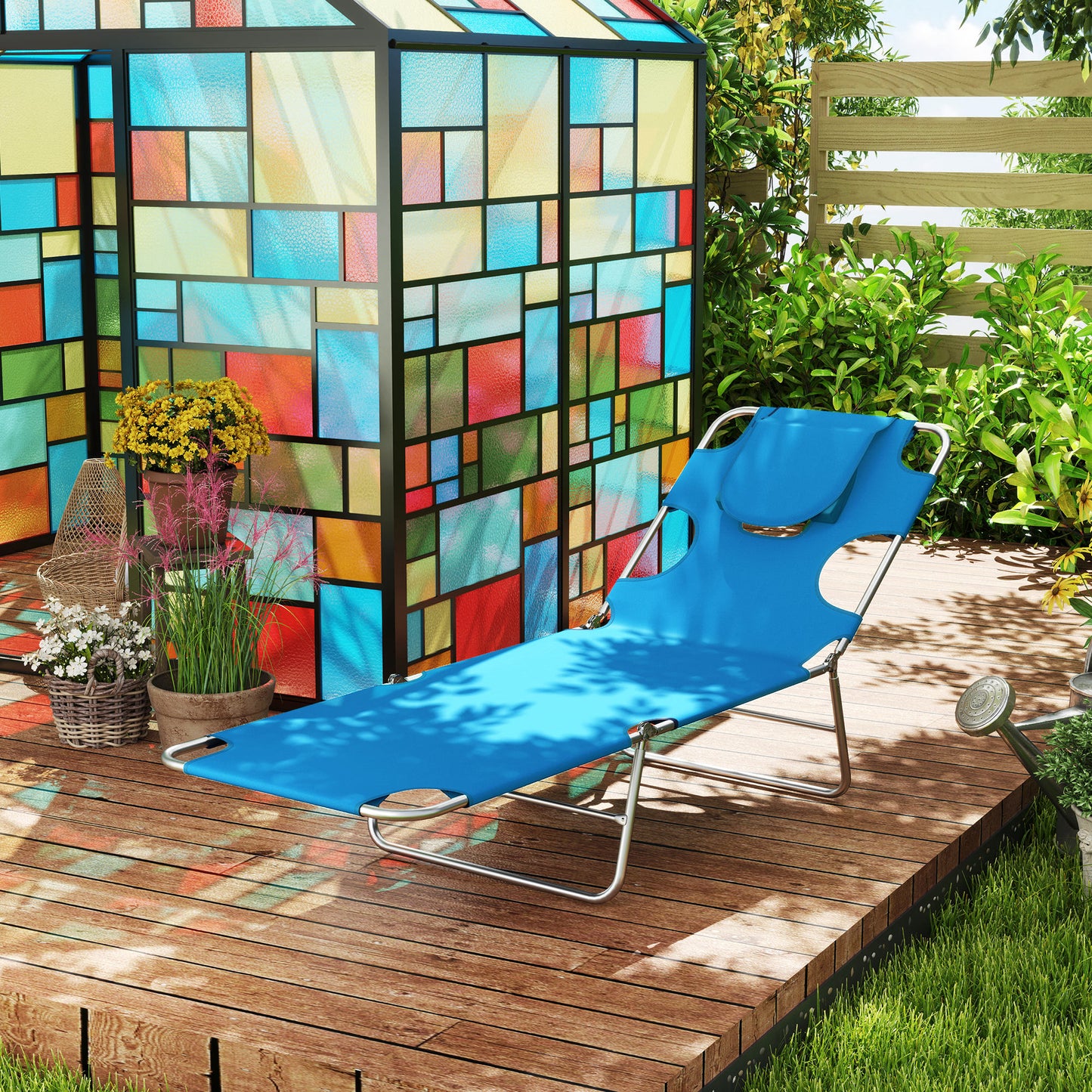 Folding Chaise Lounge Chair with Adjustable Backrest - Light Blue