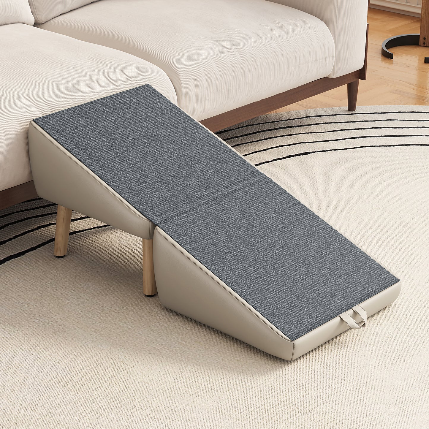 Foldable Wooden Dog Steps for Small Dogs and Cats - Non-Slip Ramp for Couch and Bed, Light Grey