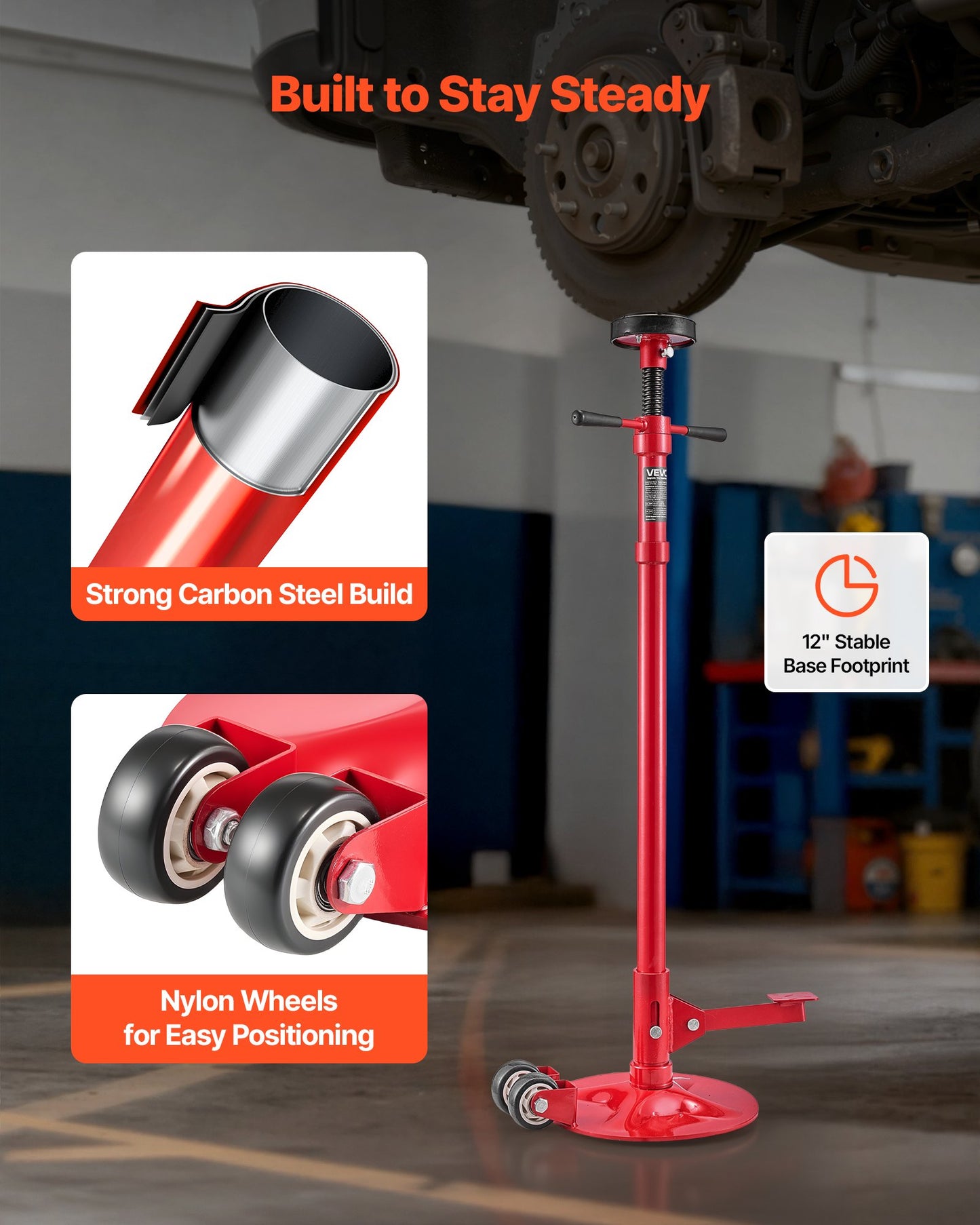 Heavy Duty Vehicle Support Stand 3-4 Ton Capacity with Wheels & Adjustable Height