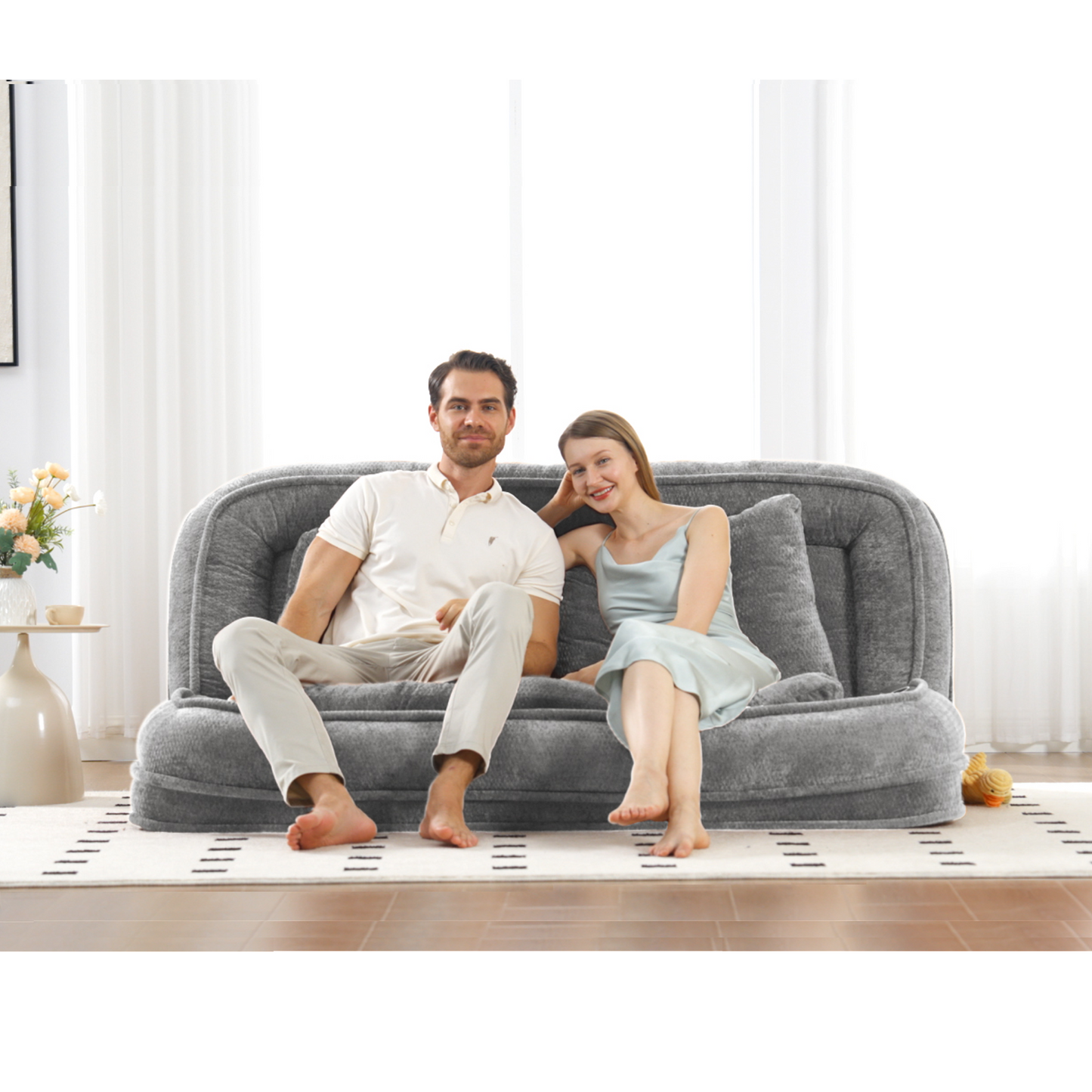 Extra Large Chenille Loveseat Sofa - Light Gray, 2-in-1 Dog Bed
