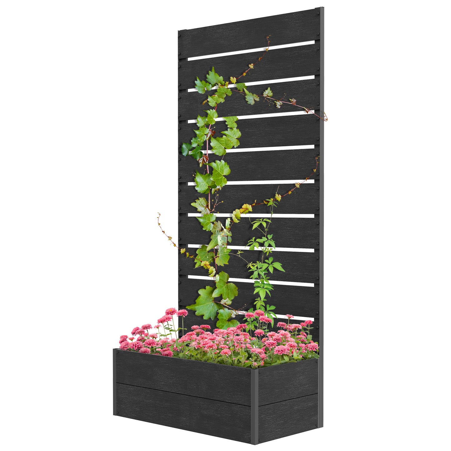 Outdoor Raised Garden Bed with Trellis - Climbing Plant Planter Box, Black, 28.25 x 15 x 59 inches
