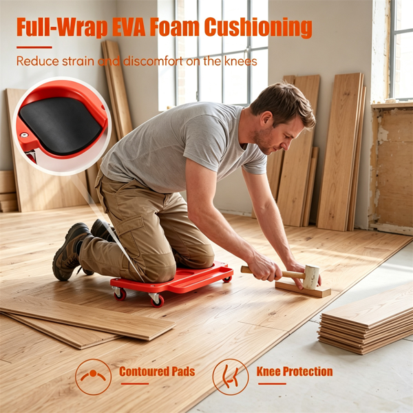 Red Rolling Knee Creeper with EVA Foam Cushioned Pads, 300 LBS Capacity Garage Knee Dolly for Auto Repair