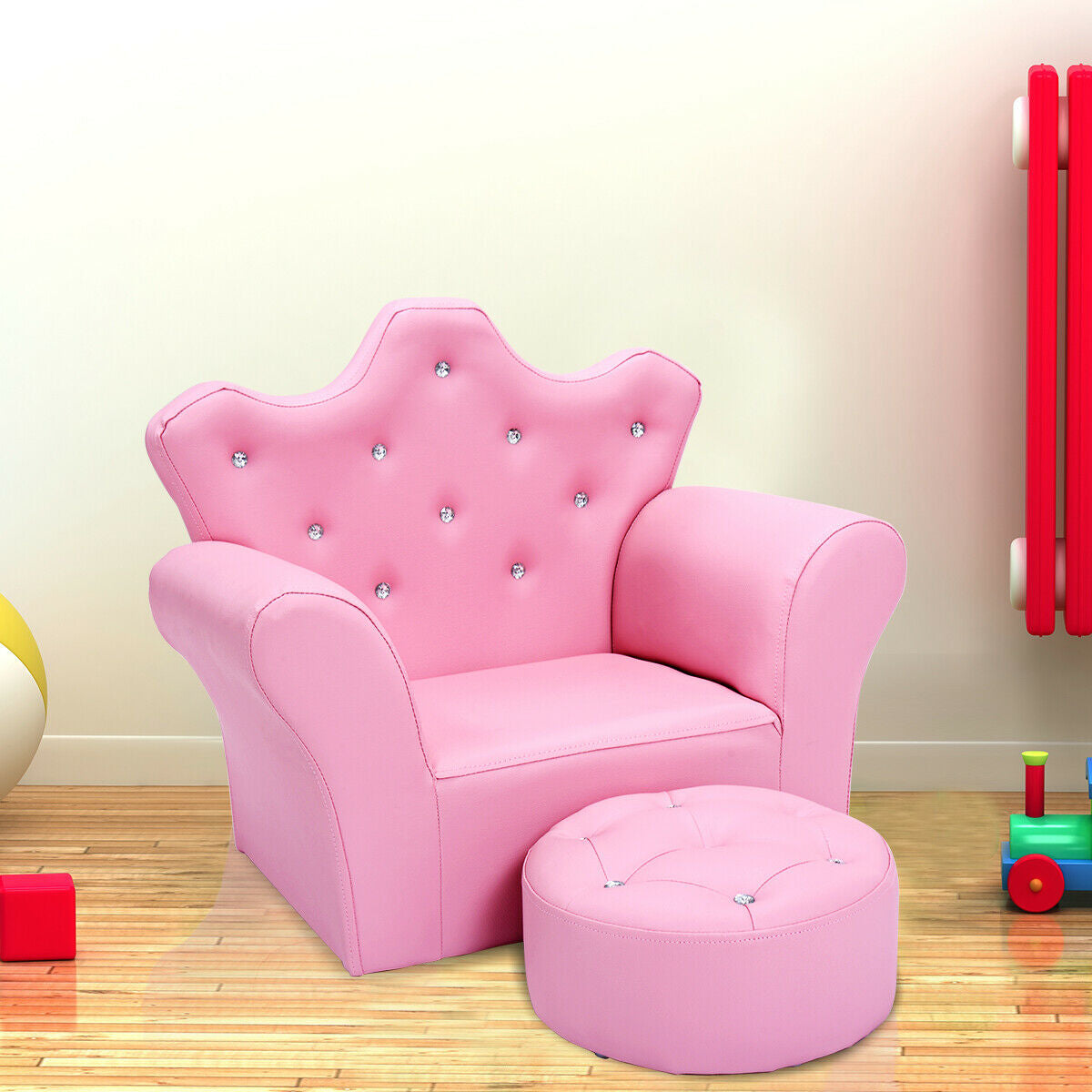 Kids Pink Sofa with Ottoman - Ergonomic Design, 110 lbs Capacity