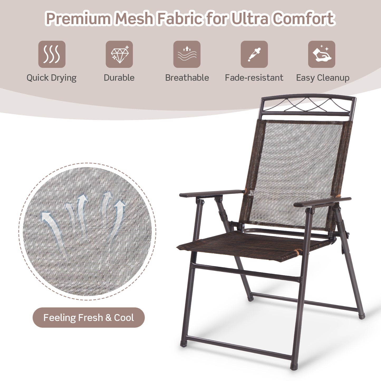 Set of 4 Folding Sling Patio Chairs - Steel Frame, Weather-Resistant Fabric