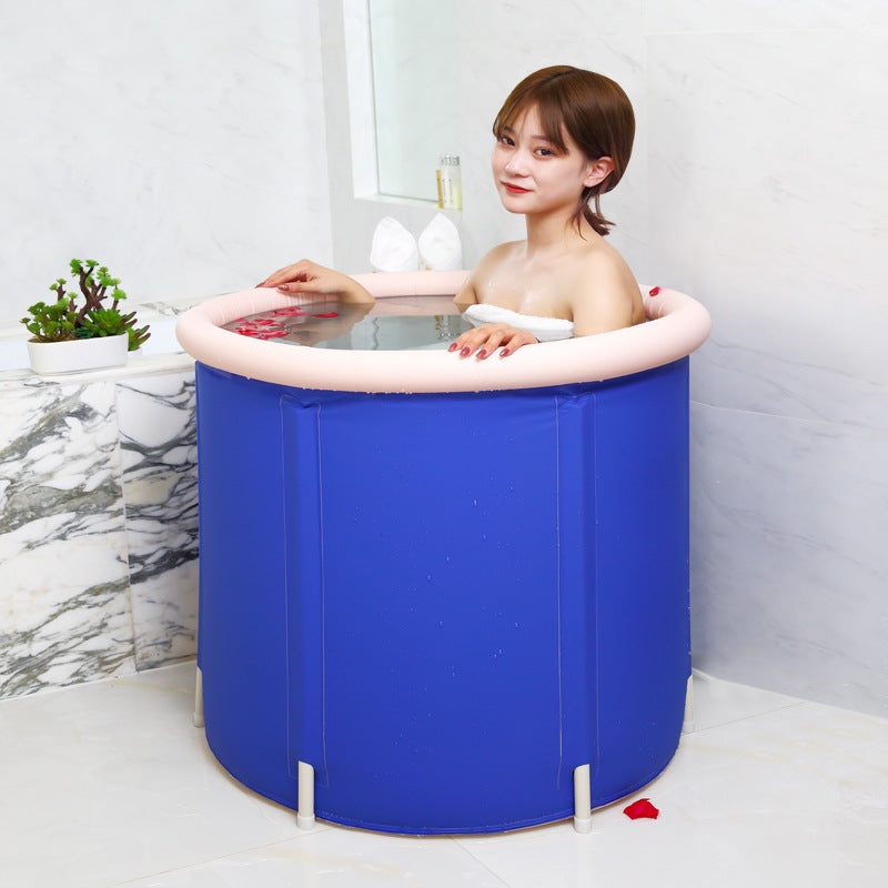 Folding Blue Starry Sky Bath Bucket - Inflatable Nylon Bathroom Storage