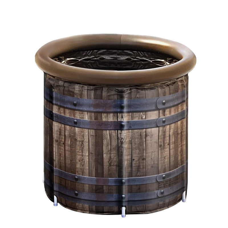 Portable Folding Bath Barrel for Home Use, 70x70cm Wooden Grain