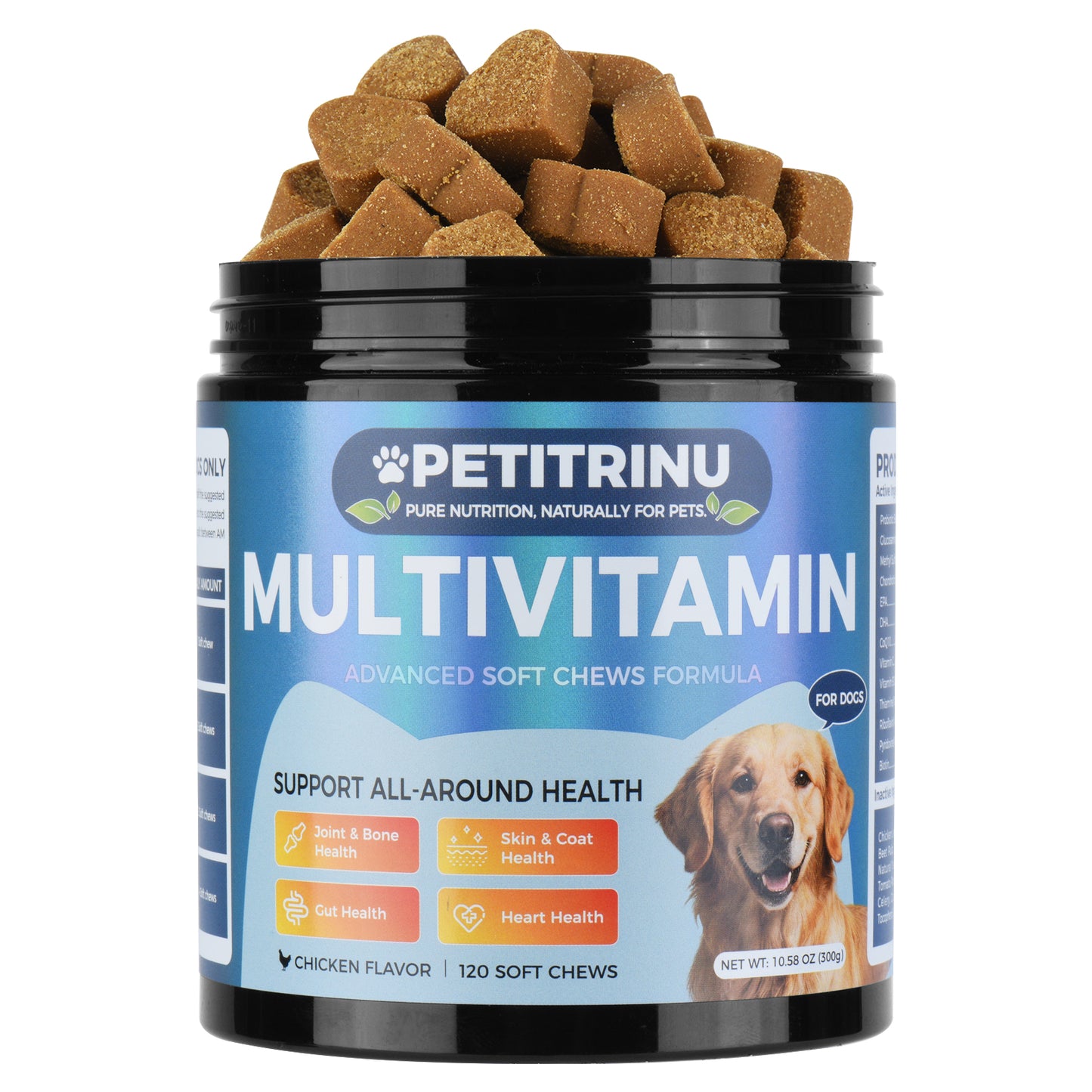 Dog Multivitamin Soft Chews - Chicken Flavor Supports Joint Skin Coat Gut Heart 120 Count