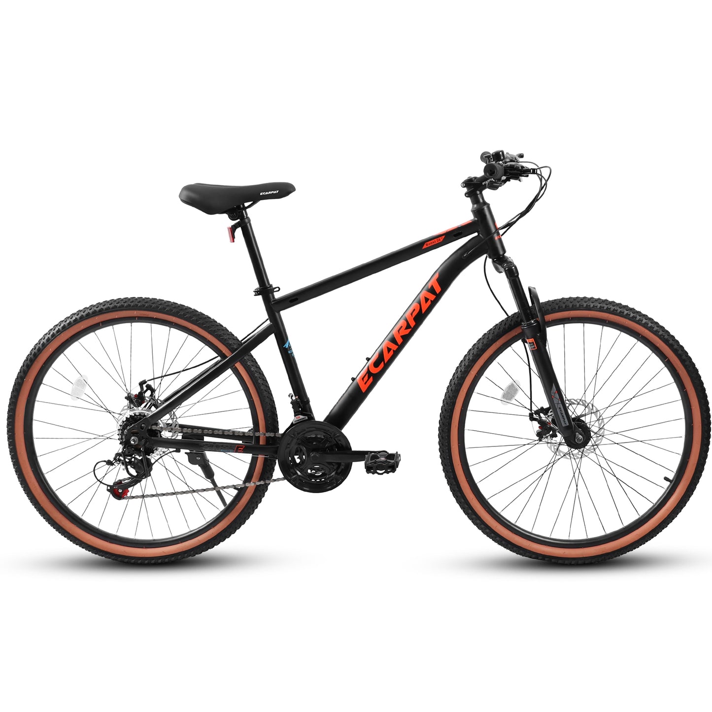 24 Inch Mountain Bike for Teenagers - High Carbon Steel Frame, Disc Brakes, Red & Black