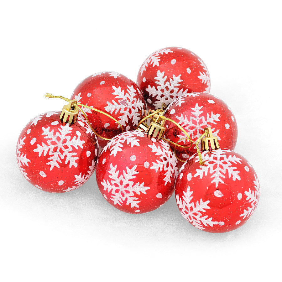 Christmas Tree Decoration Balls with Snowflakes Painted Design - Pack of 6