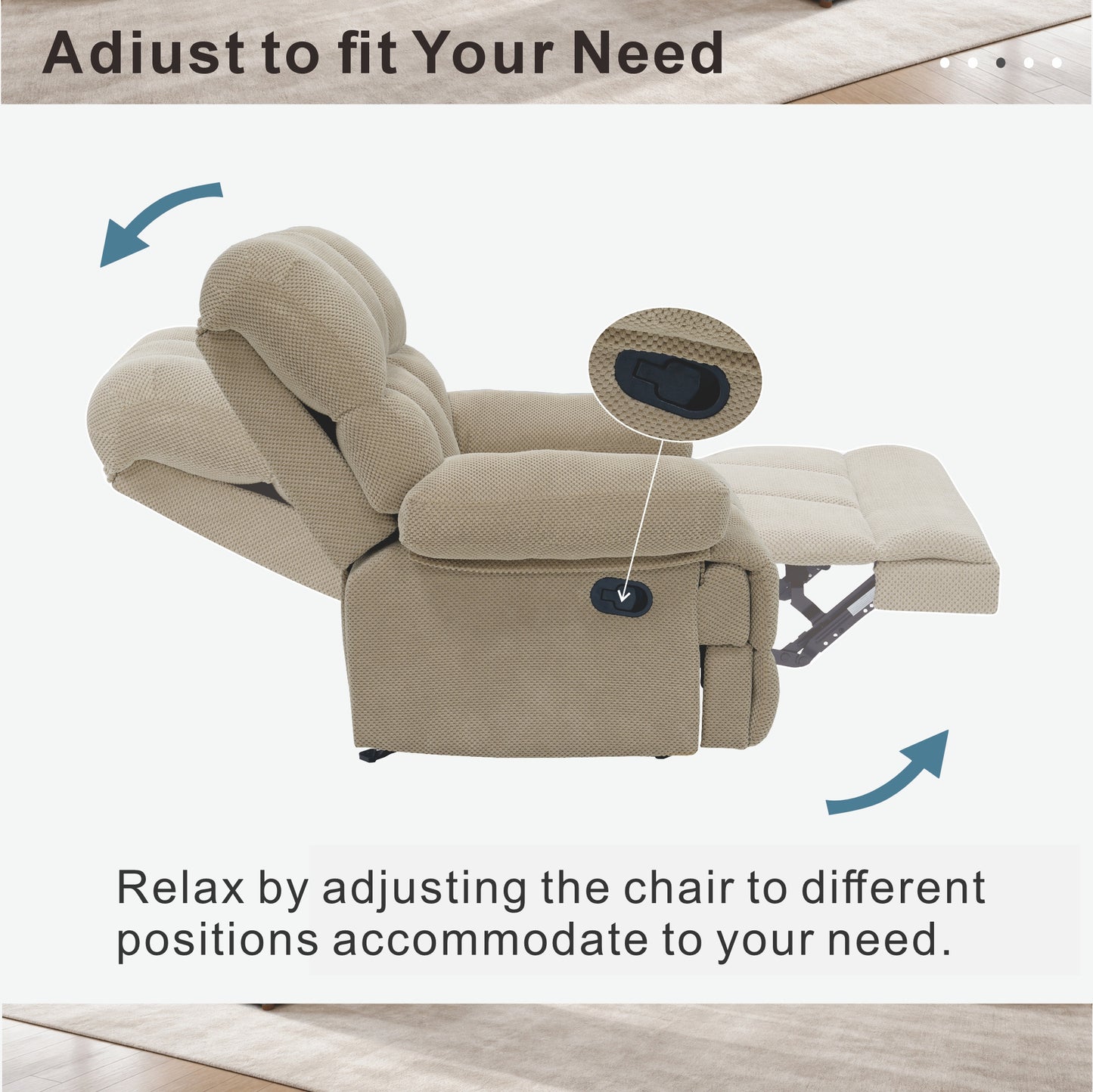 Modern Manual Rocker Recliner Chair - Camel Fabric Upholstery