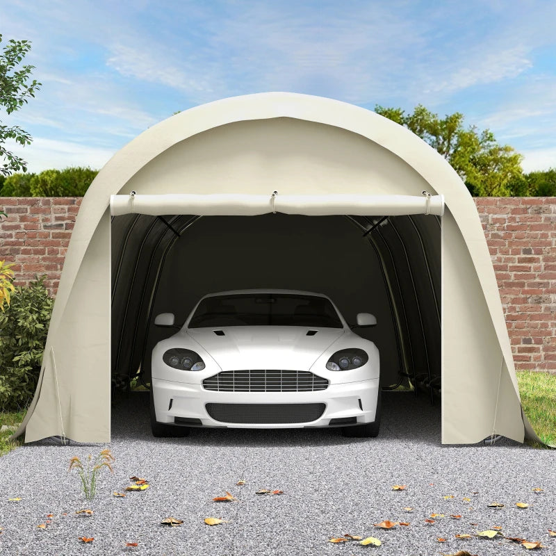 Heavy Duty Carport Garage Tent with Galvanized Frame UPF50 Beige 12x23.6 ft