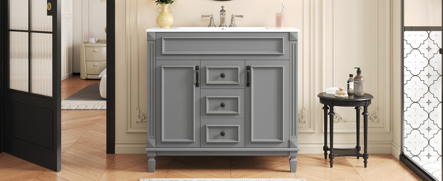36-Inch Modern Bathroom Vanity with Top Sink - Grey