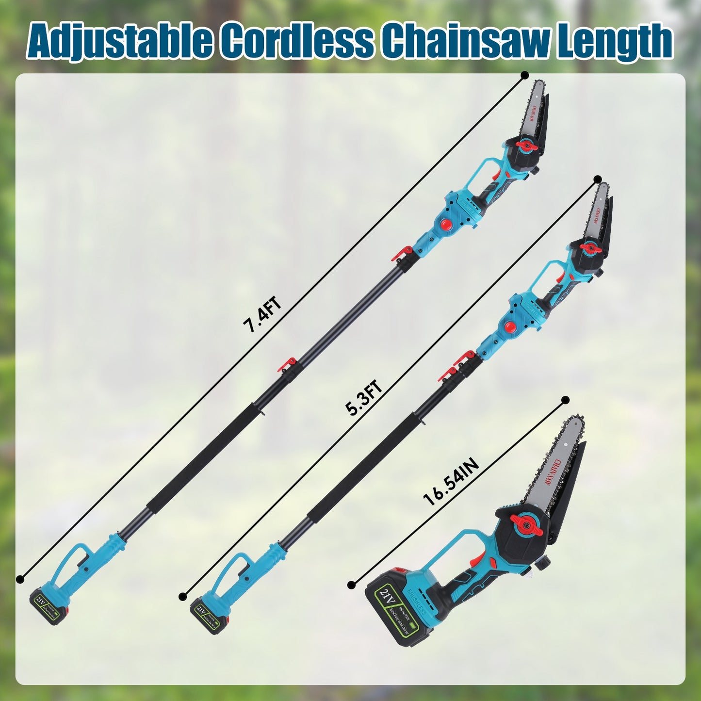 Cordless 21V Electric Pole Chainsaw & Mini Chainsaw with Extension & Digital Display