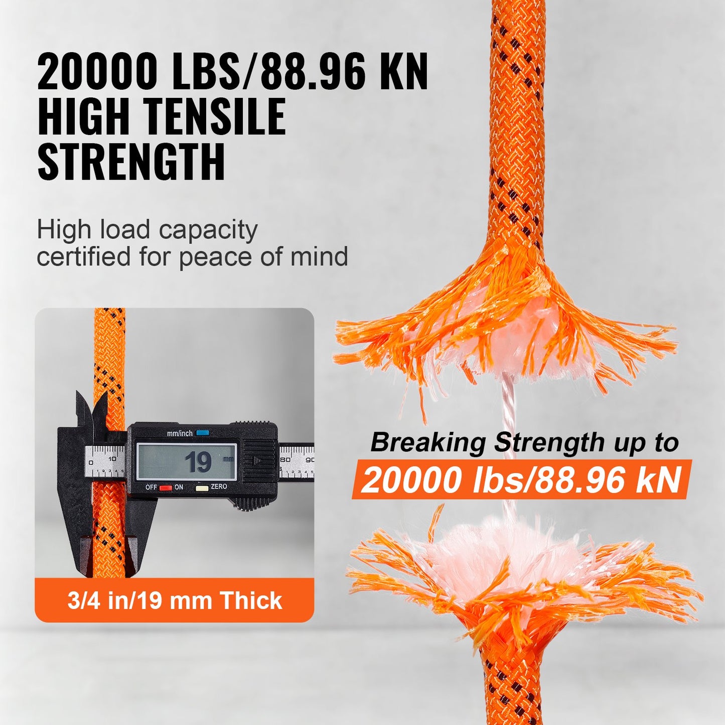 Outdoor Double Braided Polyester Rope - 3/4 Inch x 220 Ft, 20000 LBS Strength, Orange