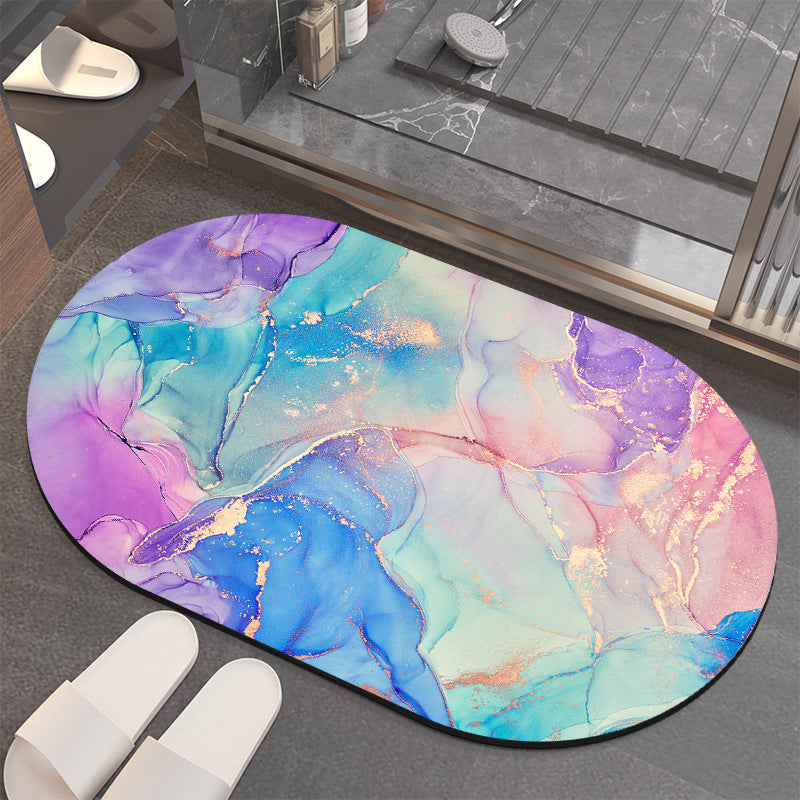 Anti Slip Water Absorbing Toilet Mat - Oval Bathroom Rug, Non-Slip Silicone