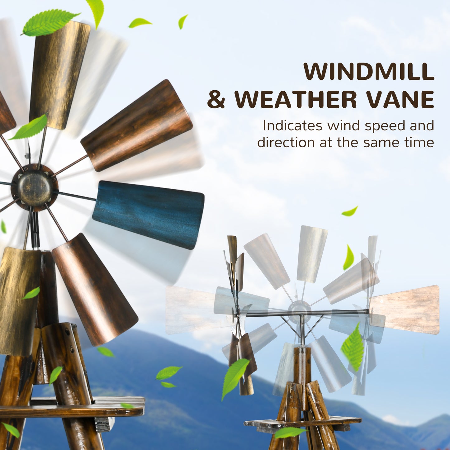 Weather Vane with Shelf - Carbonized Wood & Steel Windmill Head