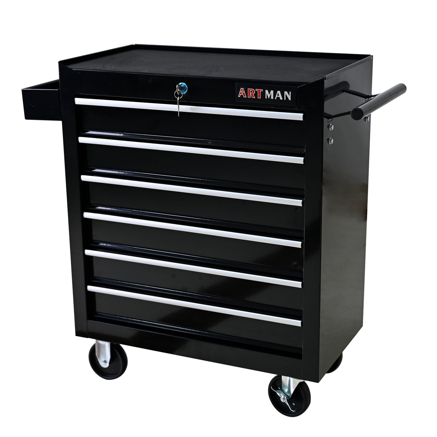 Black Steel 6-Drawer Mobile Tool Storage Cart with Wheels