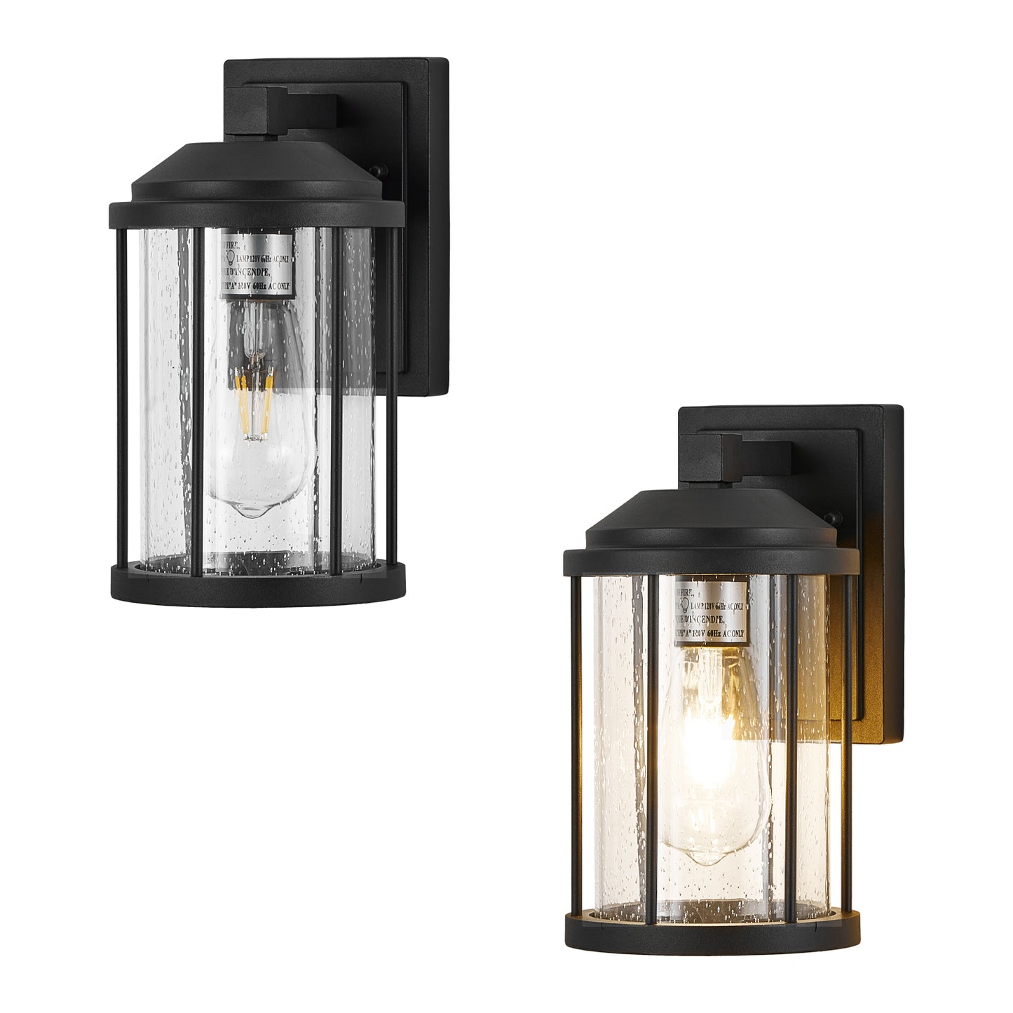 Outdoor Wall Sconce 2 Pack - Black LED Lantern Fixtures for Porch Garden