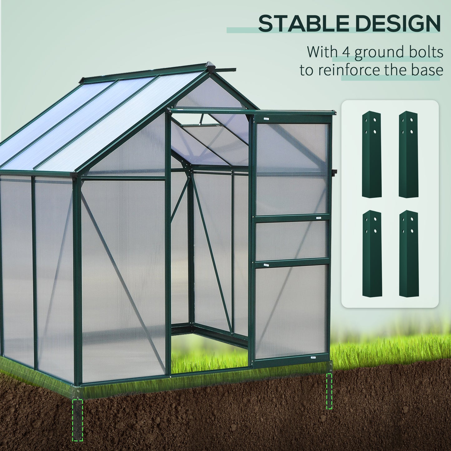Portable Greenhouse 6x6x7 ft Aluminum Polycarbonate Garden Greenhouse with Rooftop Vent