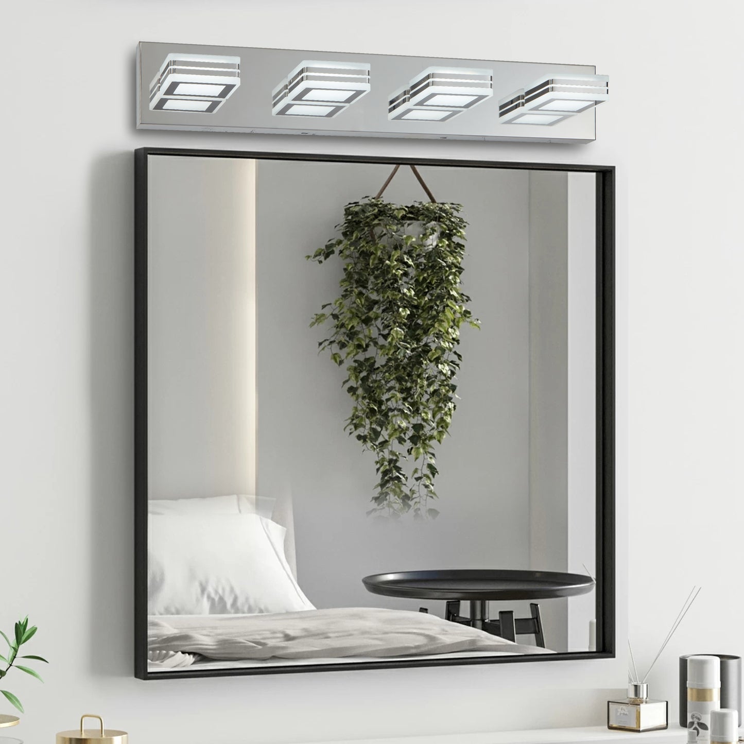 Modern Chrome 4-Light LED Vanity Light with Square Acrylic Shades