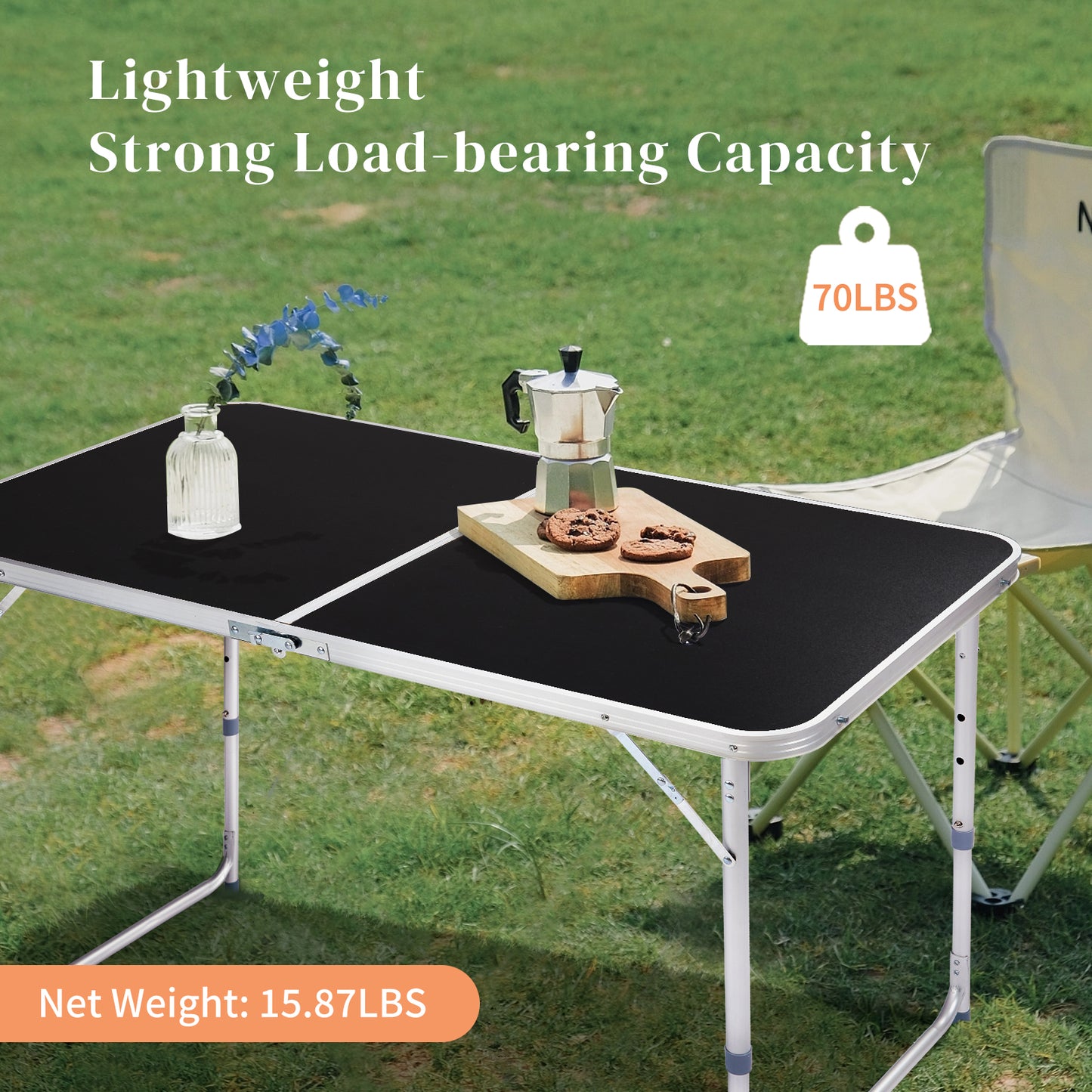 4ft Portable Folding Table - Black Aluminum Outdoor Table