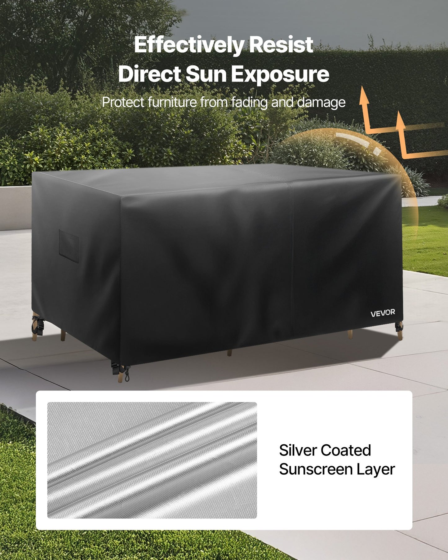 Waterproof Patio Furniture Cover 420D Oxford 126x126 Inches for Tables, Chairs, Sofas - Black