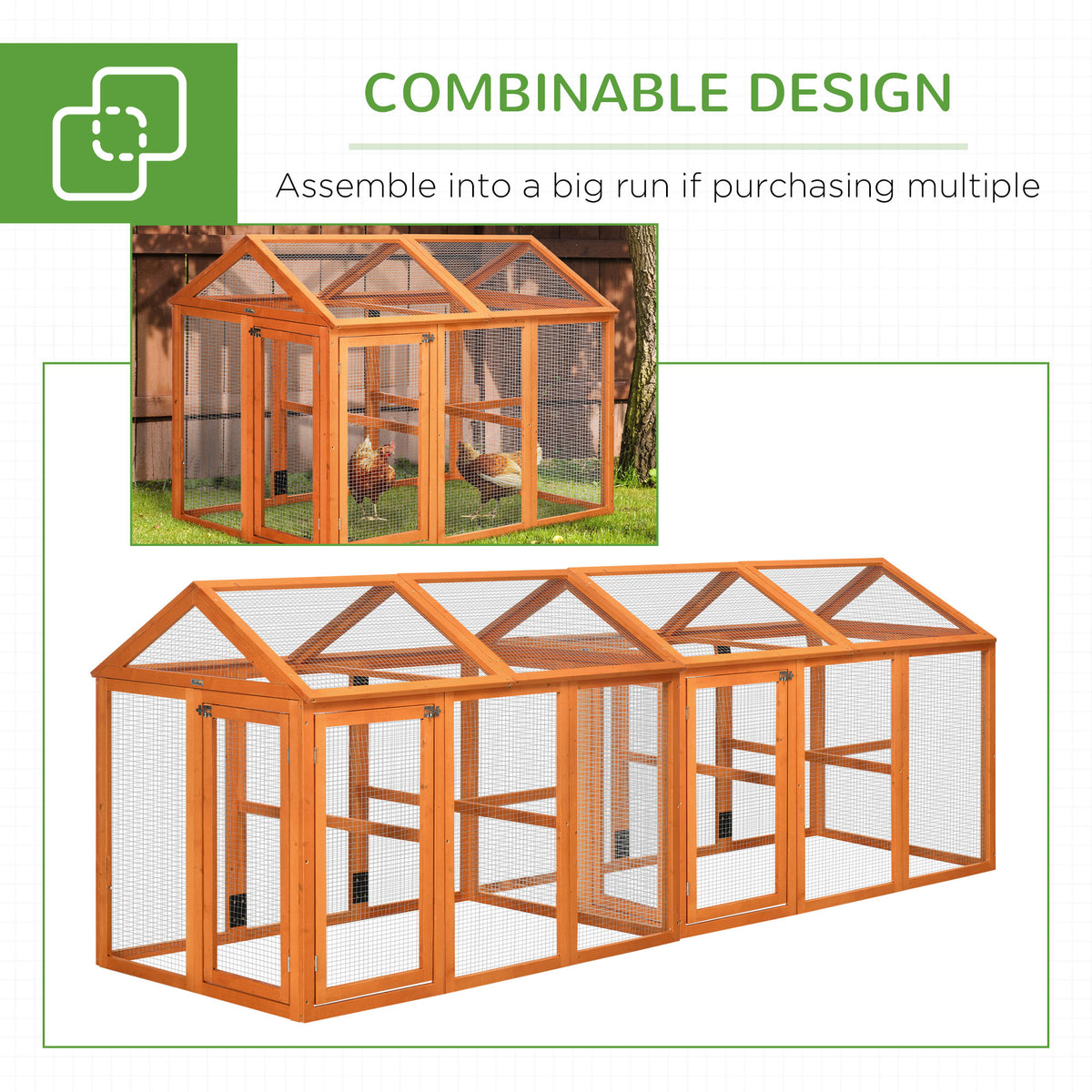 Wooden Chicken Run with Perches - Combinable Design, Orange, 830x380x560mm