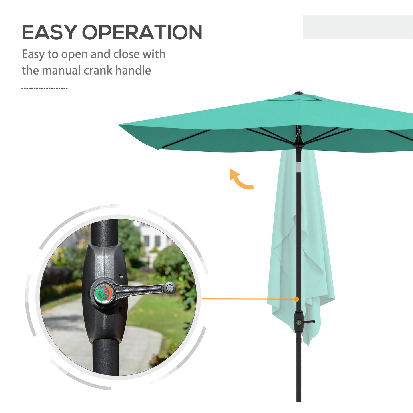Rectangular Market Umbrella with Crank & Tilt - Teal