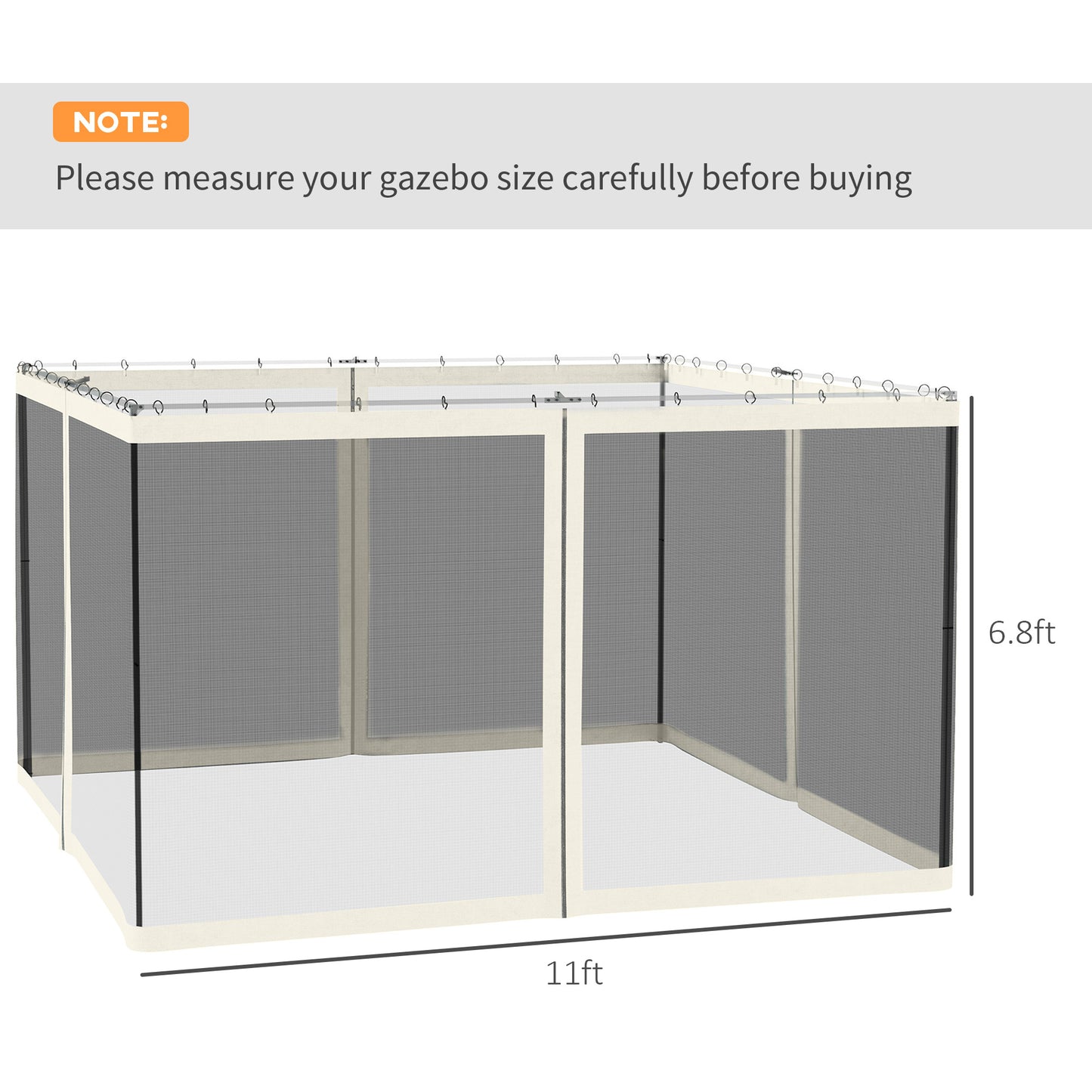 Replacement Mesh Sidewall Netting for 10' x 12' Gazebos - White