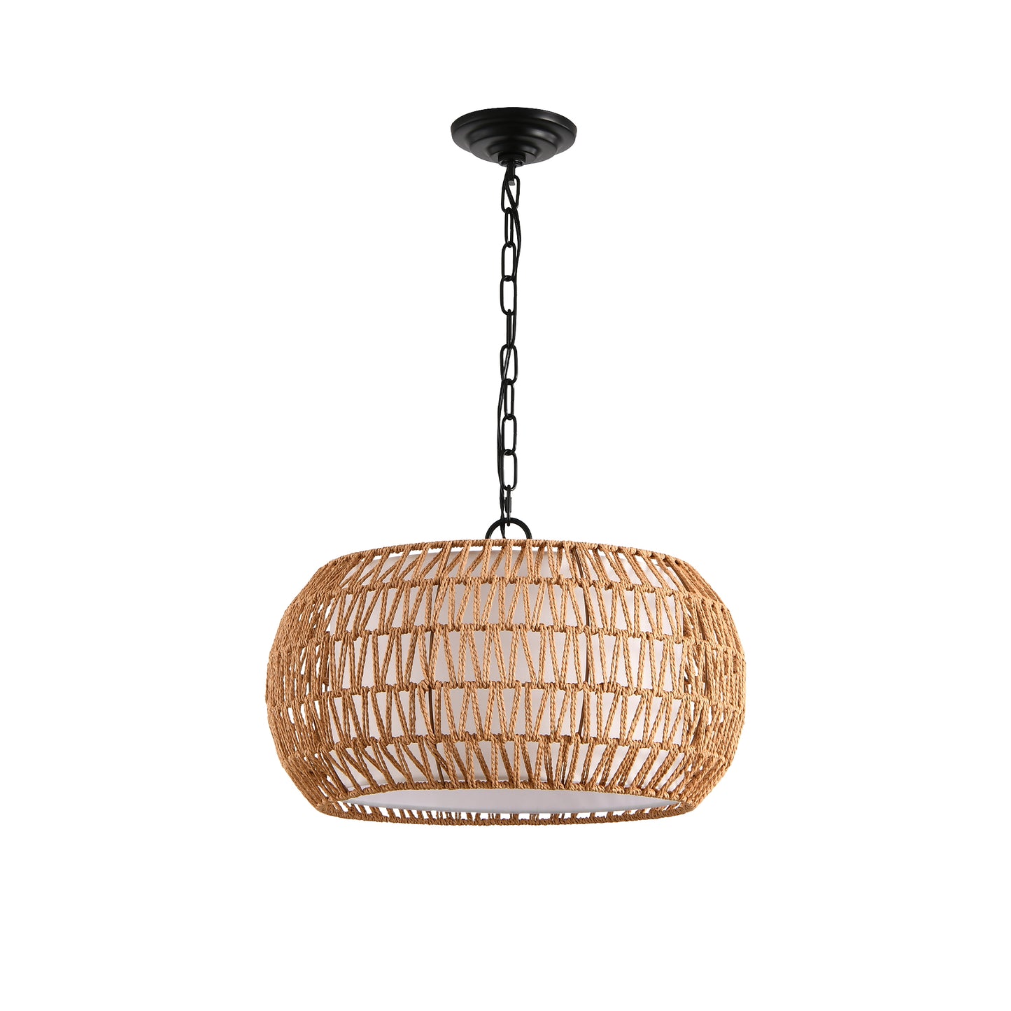 18-Inch Farmhouse Pendant Light with Adjustable Height - Boho Woven Jute Rope Ceiling Fixture, E26 Base
