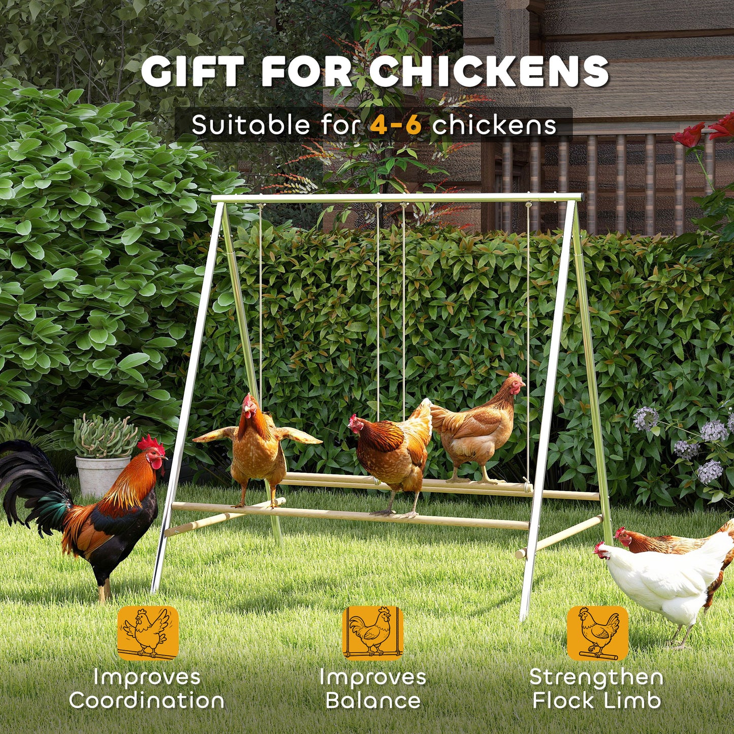 Chicken Perch with Swings for Coop, Outdoor Roosting Bars, Silver 1160x170 mm