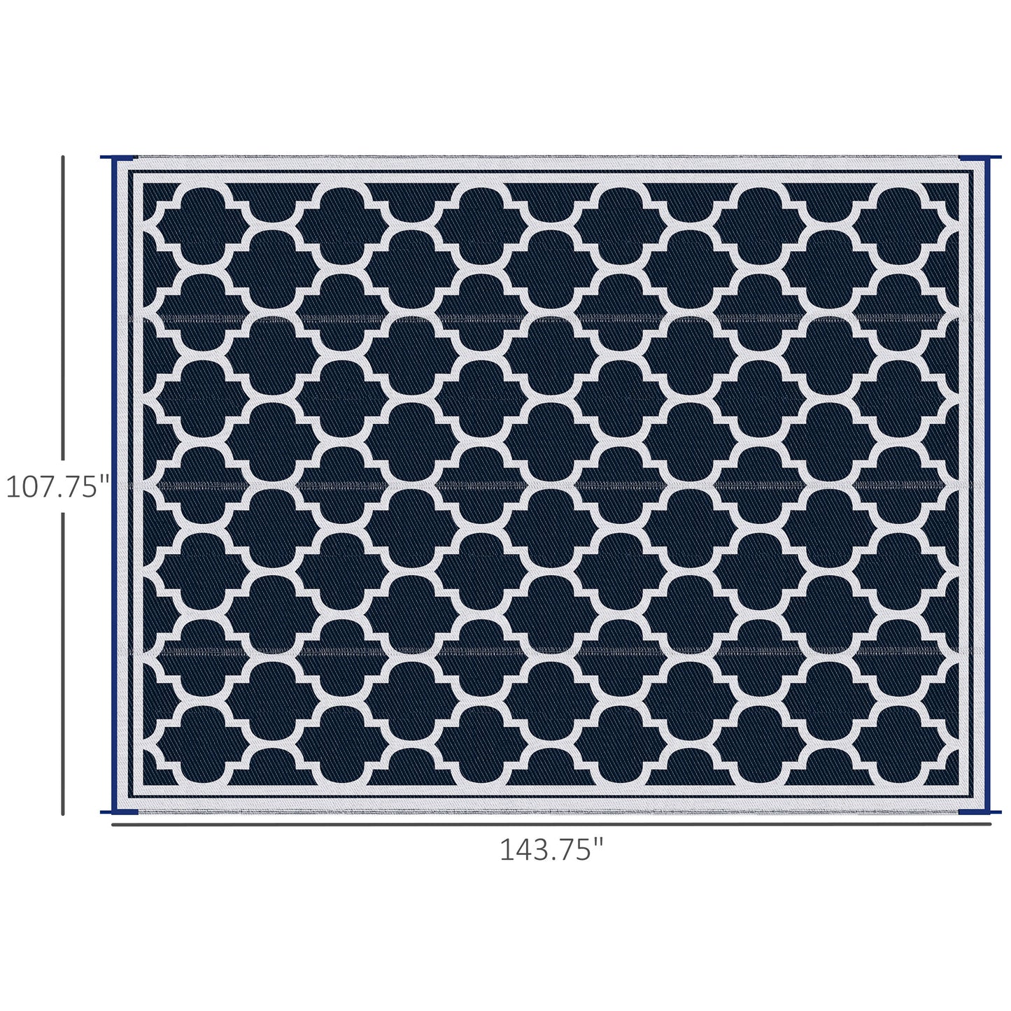 Reversible Waterproof Outdoor Rug - 9x12 Blue & White Mat for Camping, Picnic, Beach