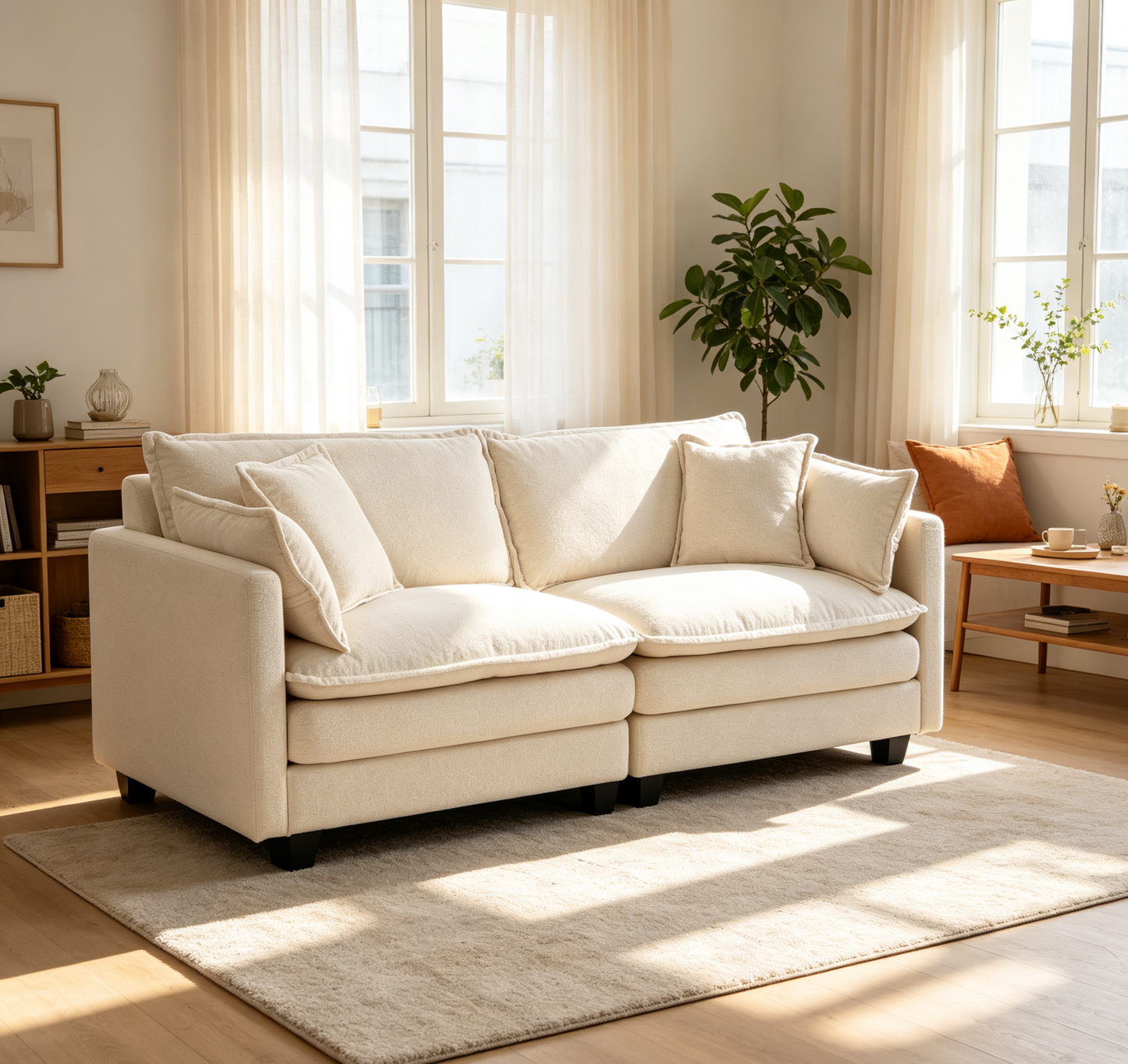 Modern 2-Seat Sectional Sofa with Chaise Lounge - Antique White