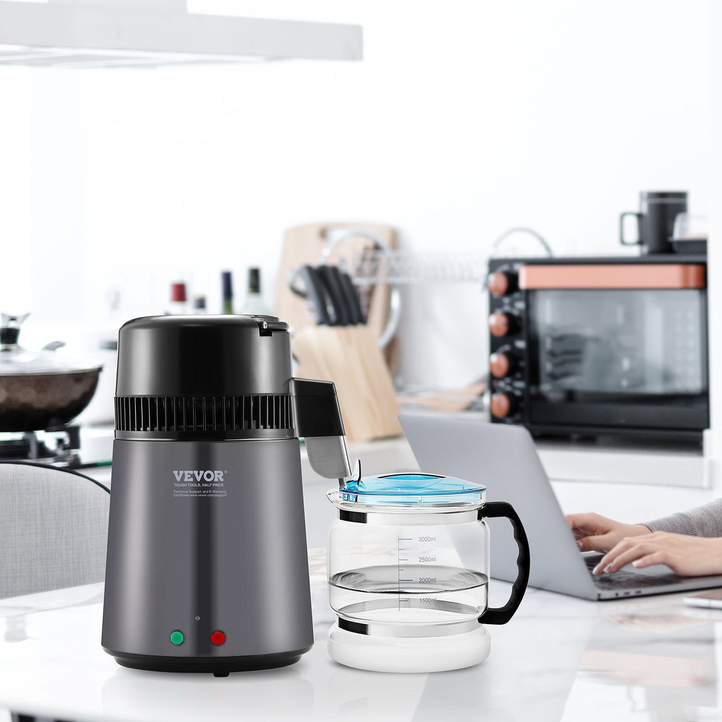 4L Water Distiller - Home Countertop Pure Water Maker with Stainless Steel Interior