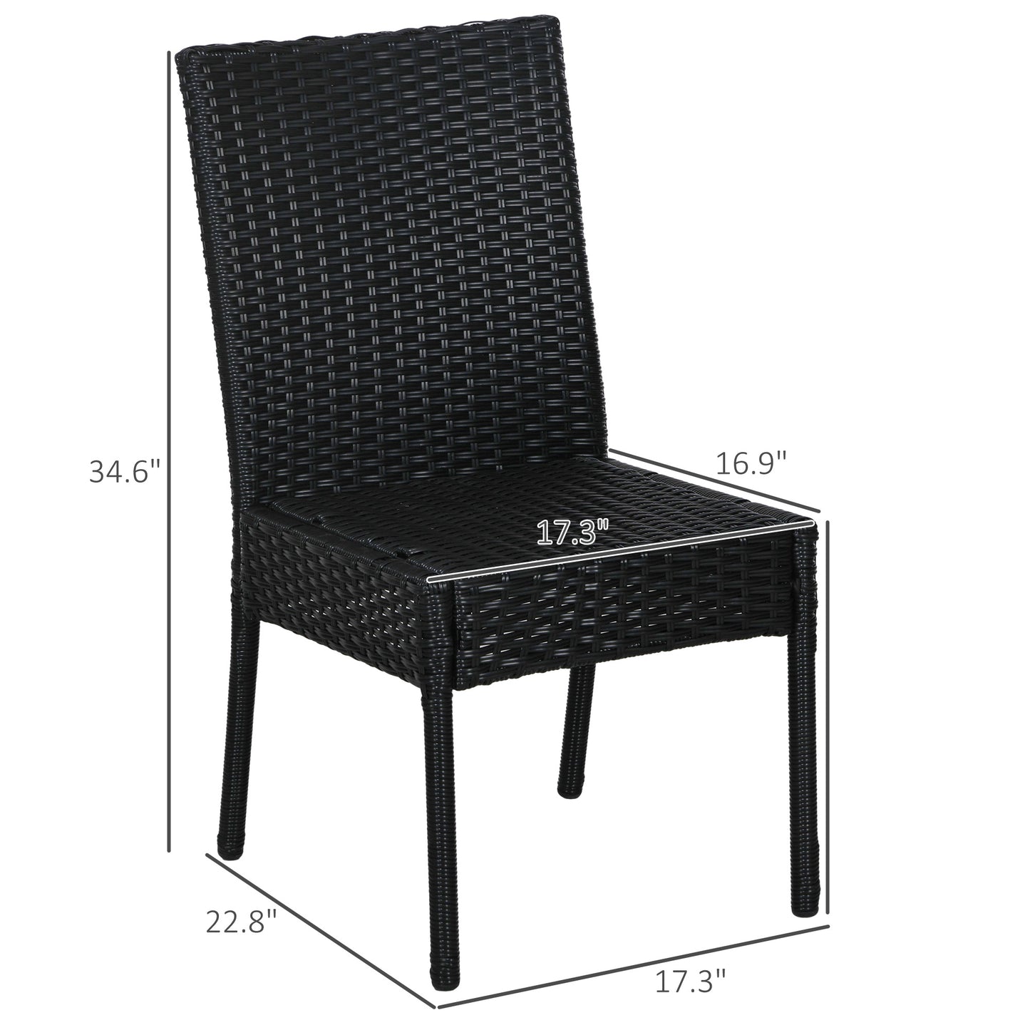 4-Piece Black Rattan Outdoor Dining Chair Set with Cushions
