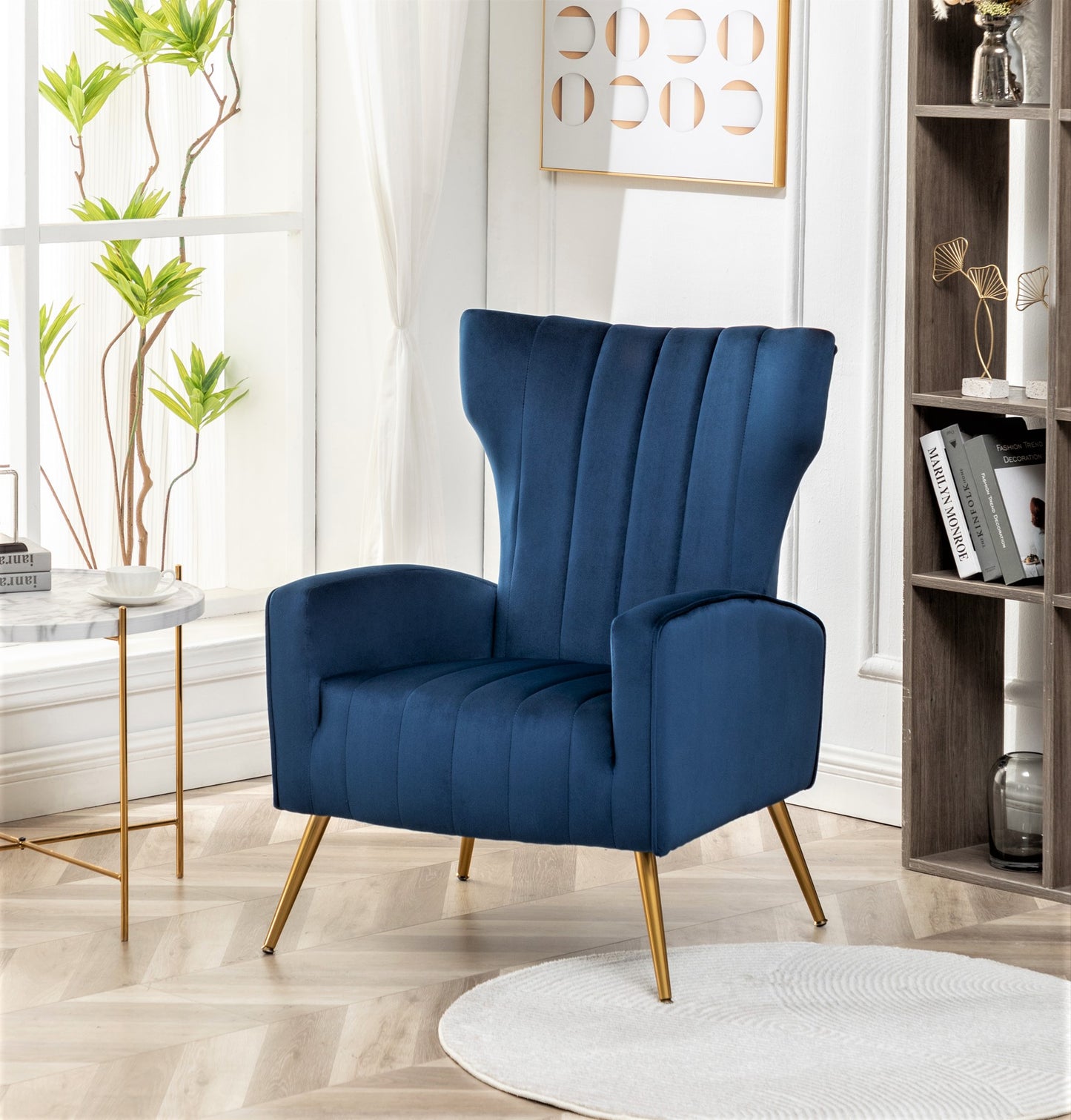 Velvet Accent Chair With Metal Legs, Modern Upholstered Armchair,