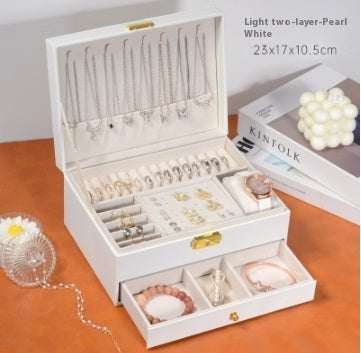 Multi-Compartment Jewelry Storage Box with Removable Drawer - Elegant Necklace and Earring Organizer