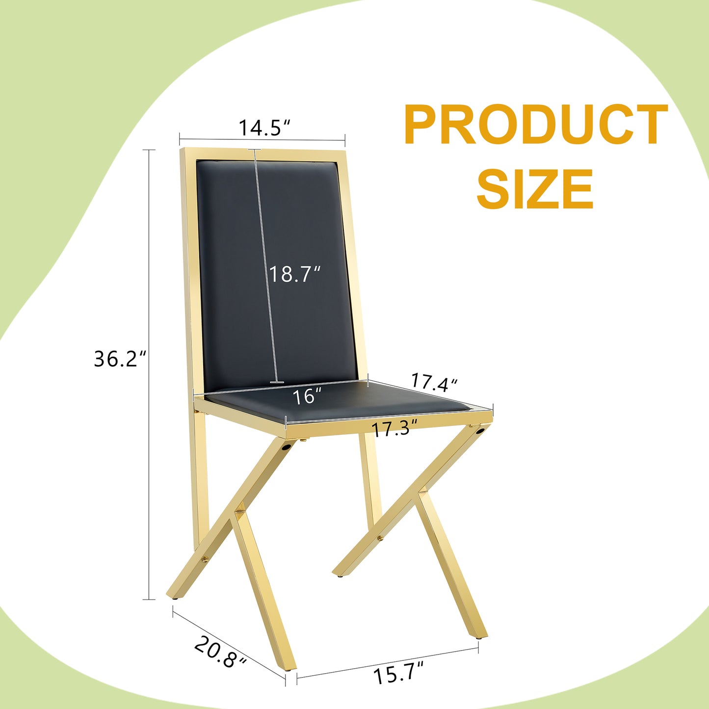 2-pack Gold Metal Framed Black PU Dining Chairs Ergonomic Design, A