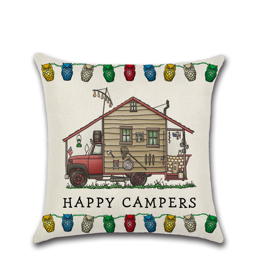 Cartoon Camper RV Linen Pillow Cover 45x45cm Home Textiles