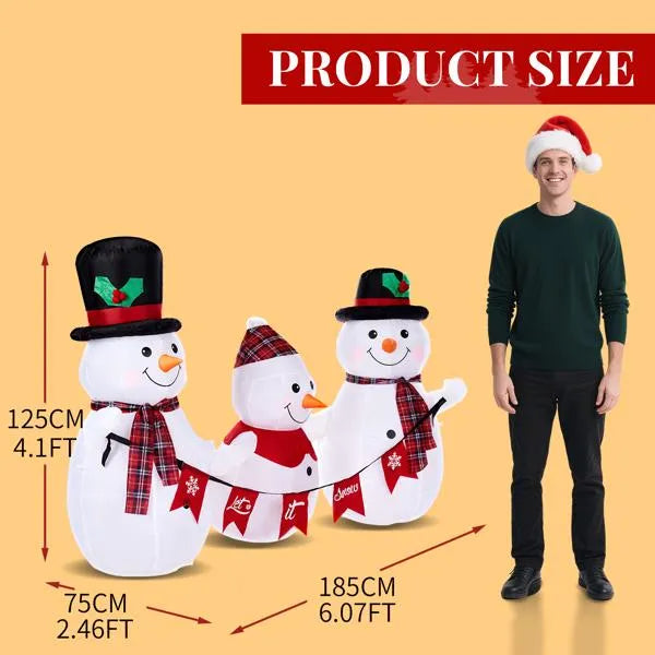 6.2FT Inflatable Snowman Family Decoration with LED Lights