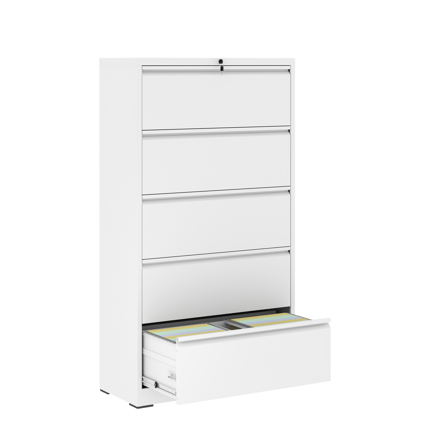 5 Drawer Metal Lateral File Cabinet , White Filing With Lock,