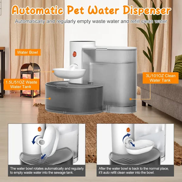 Automatic Pet Water Fountain 3L Cordless Rechargeable Cat & Dog Dispenser with Touch Control
