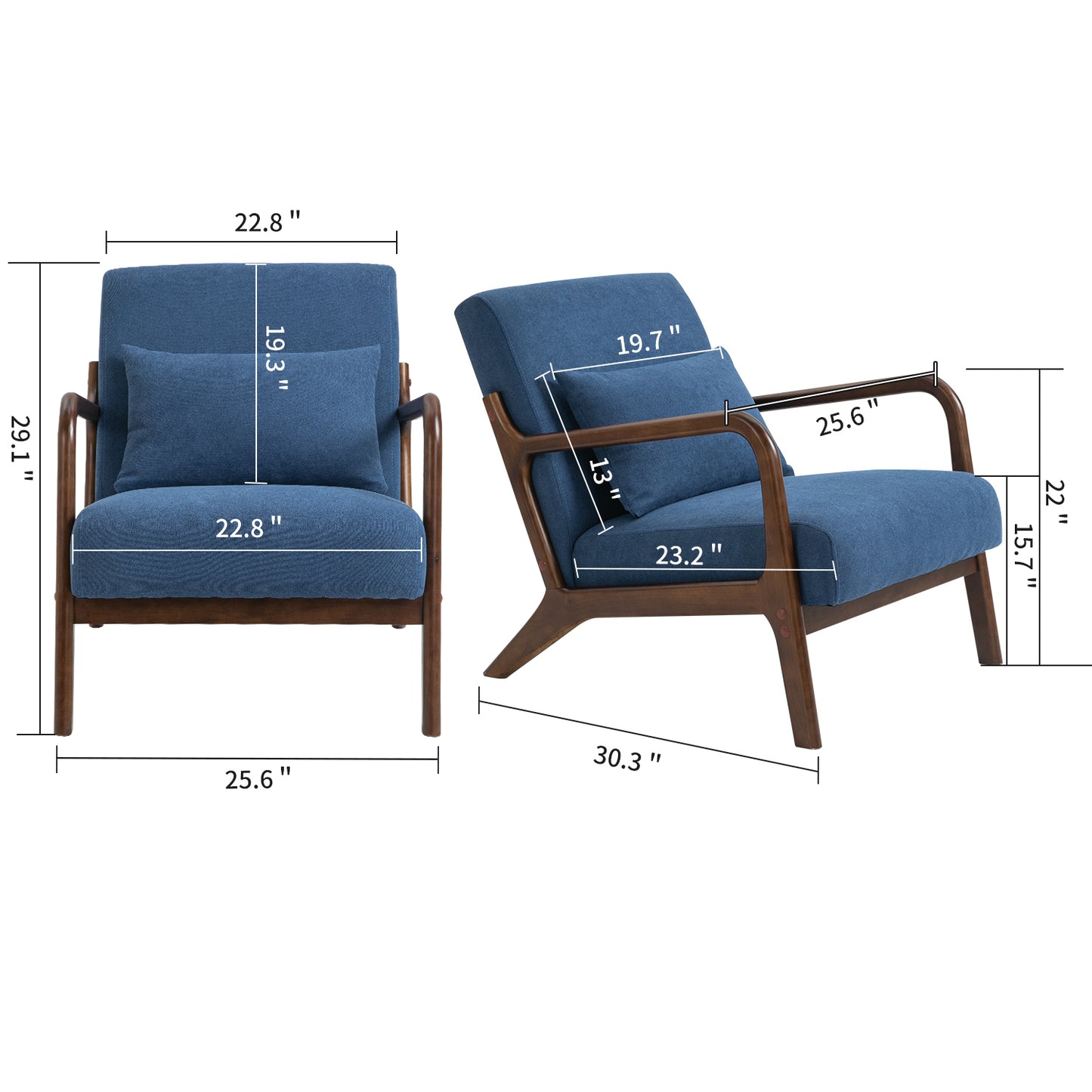 Mid Century Modern Accent Chair - Blue Upholstered Armchair