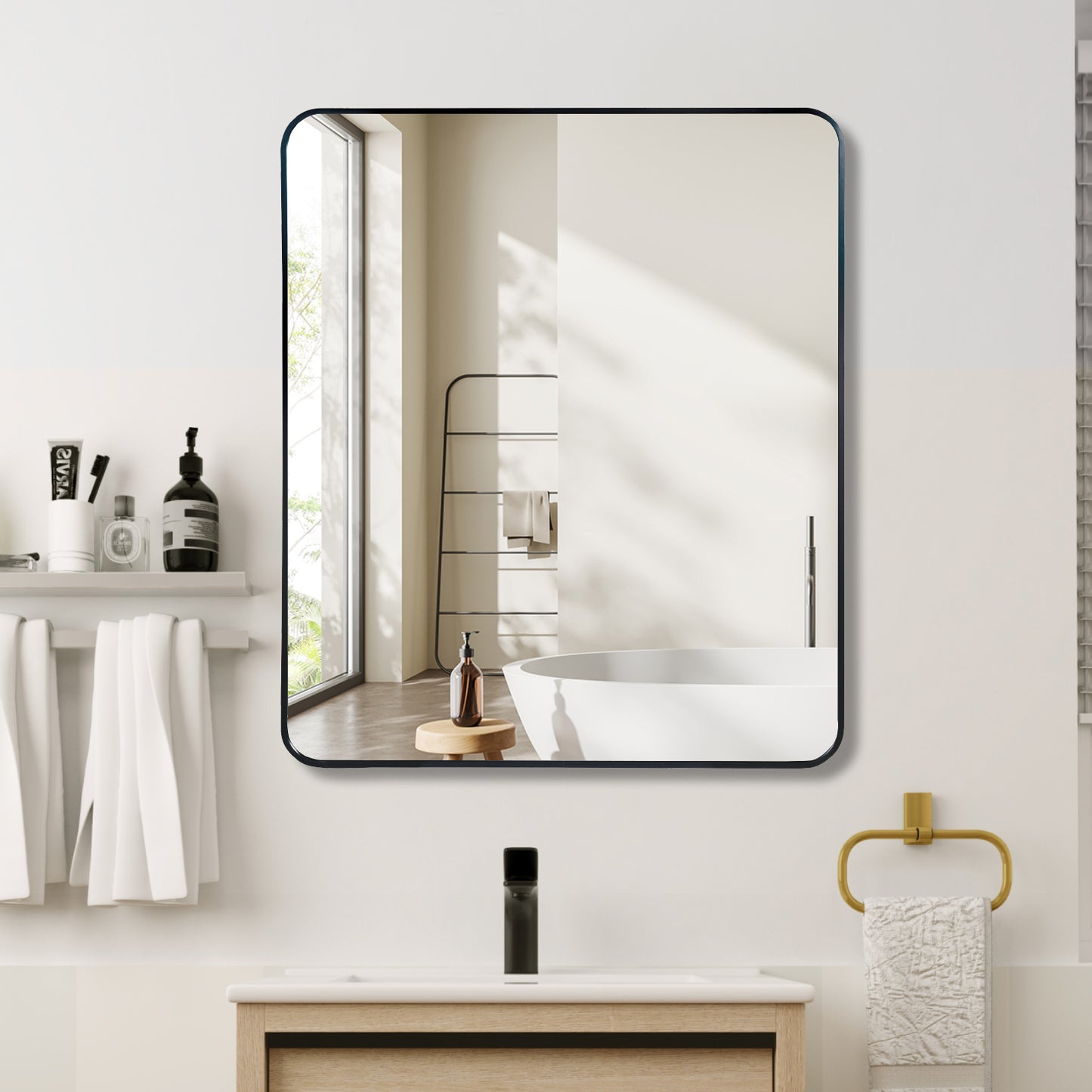 30x36 Black Rectangular Bathroom Wall Mirror - Classic Style