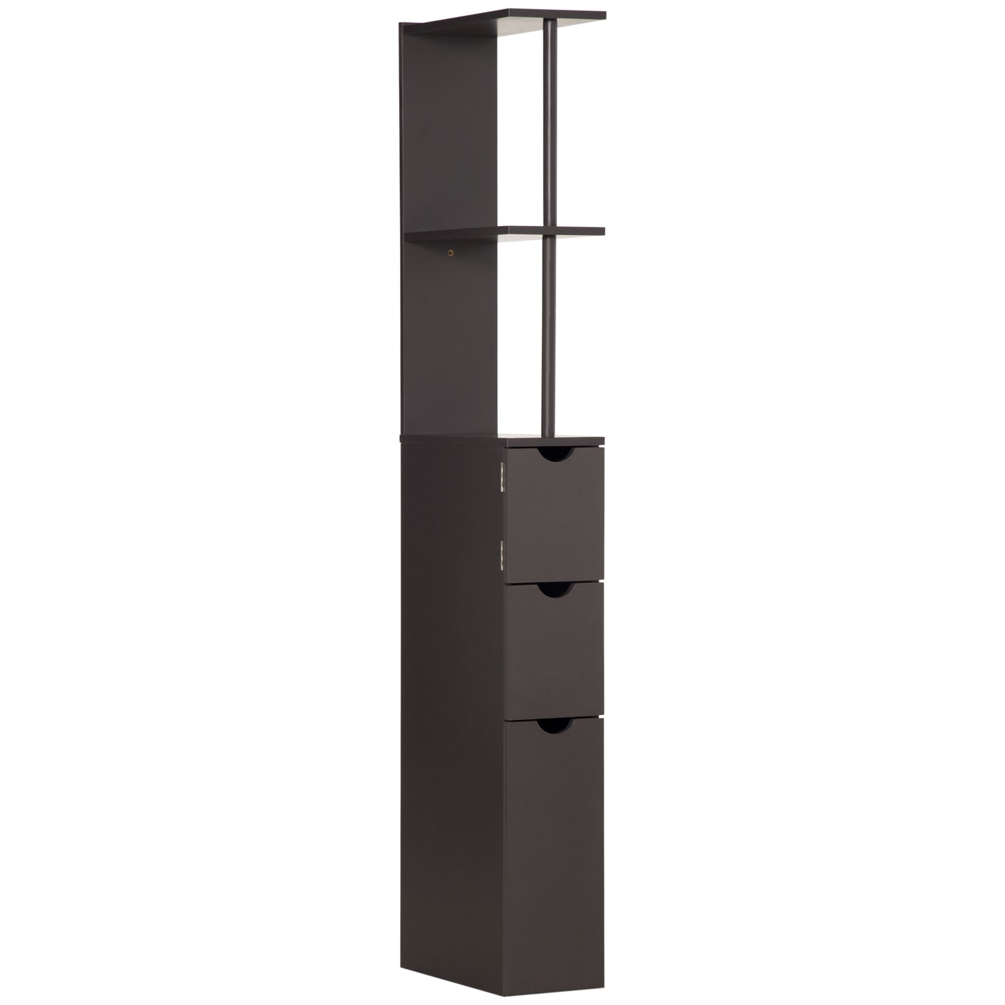 54" Tall Bathroom Storage Cabinet - Freestanding Linen Tower with 2-Tier Shelf and Drawers - Brown