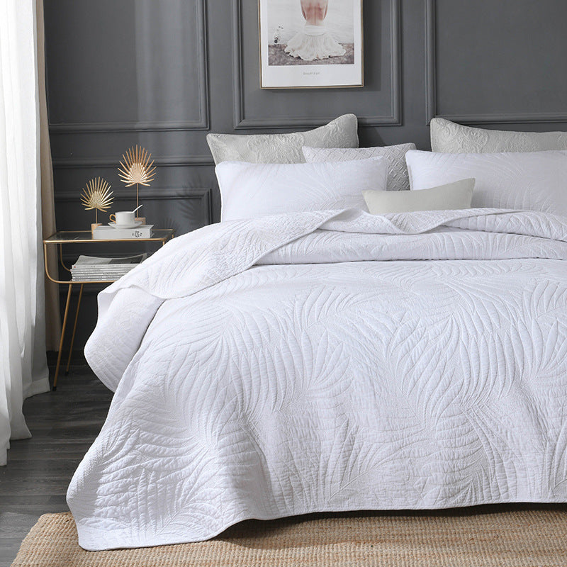 White Leaves Embroidery Bedding Set 3 Pieces Cotton Quilt Cover Set
