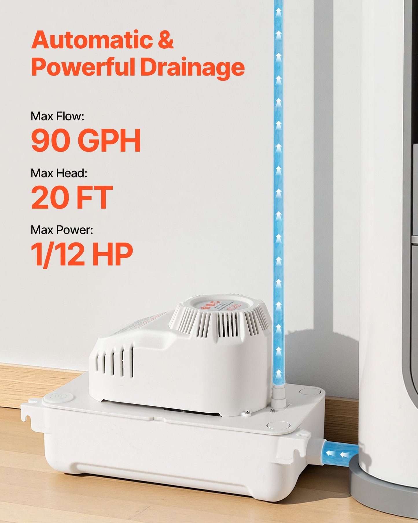 Automatic Condensate Pump 1/12 HP 90 GPH 20 Ft Lift Quiet HVAC Draining