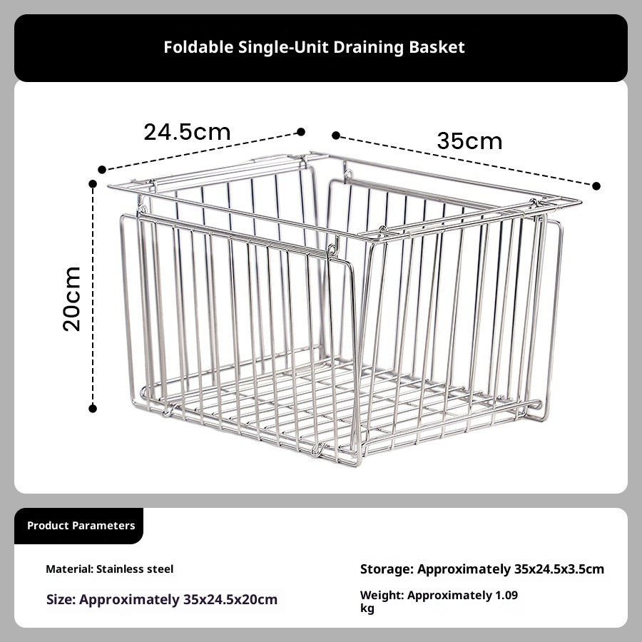 Stainless Steel Folding Drain Basket - Outdoor Kitchen Storage