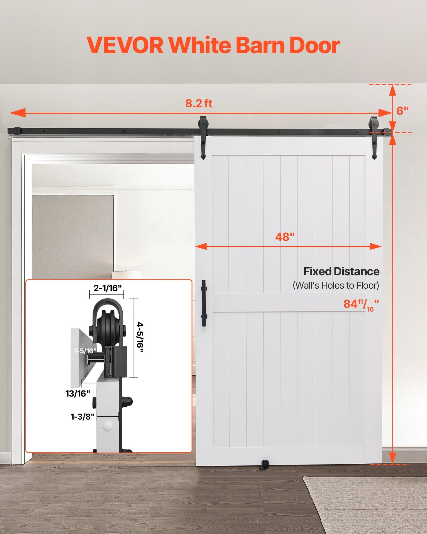 48x84 Inch Sliding Barn Door with Hardware Kit, Waterproof MDF Panel for Living Room & Bathroom