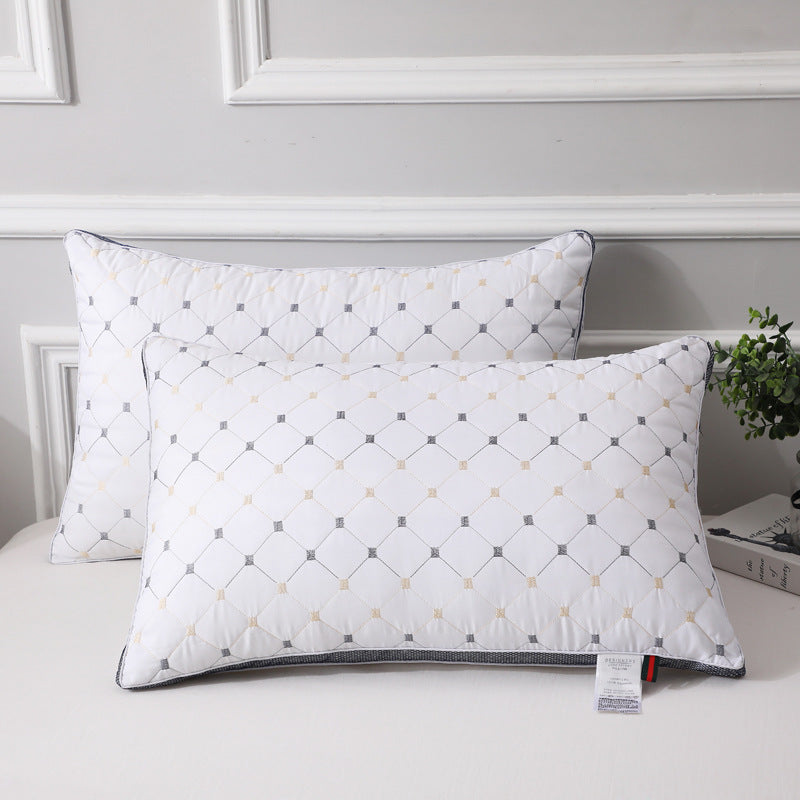 Non-Collapse High & Low Pillow Set - White Plaid Bedding with Multiple Weights
